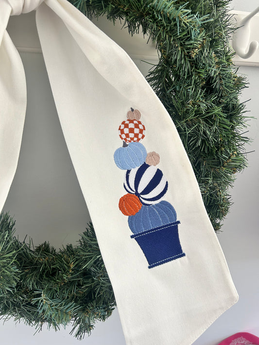 Fall Wreath Sash- Two Side embroidery