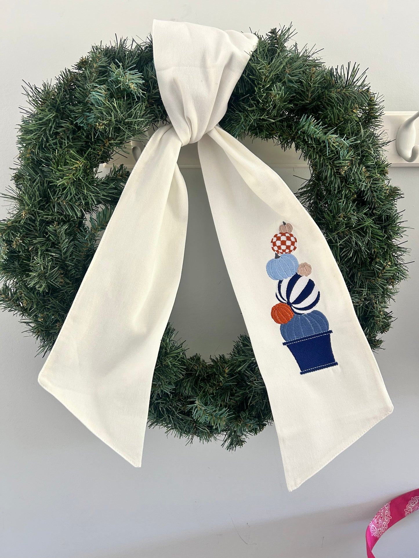 Fall Wreath Sash- One Side Embroidery