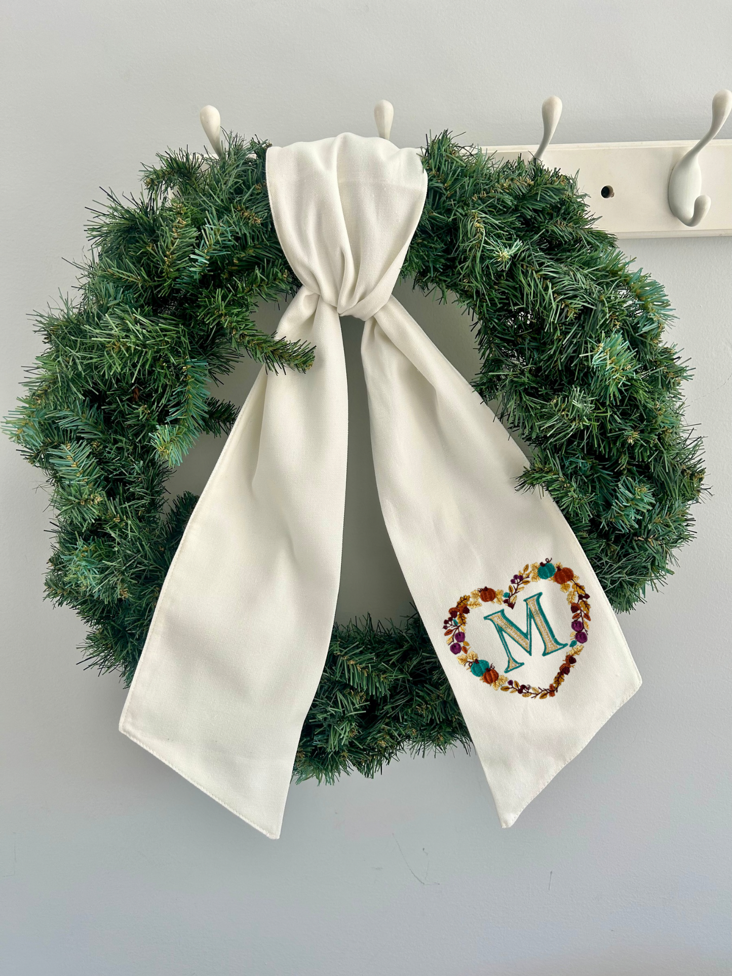 Fall Wreath Sash- Two Side embroidery