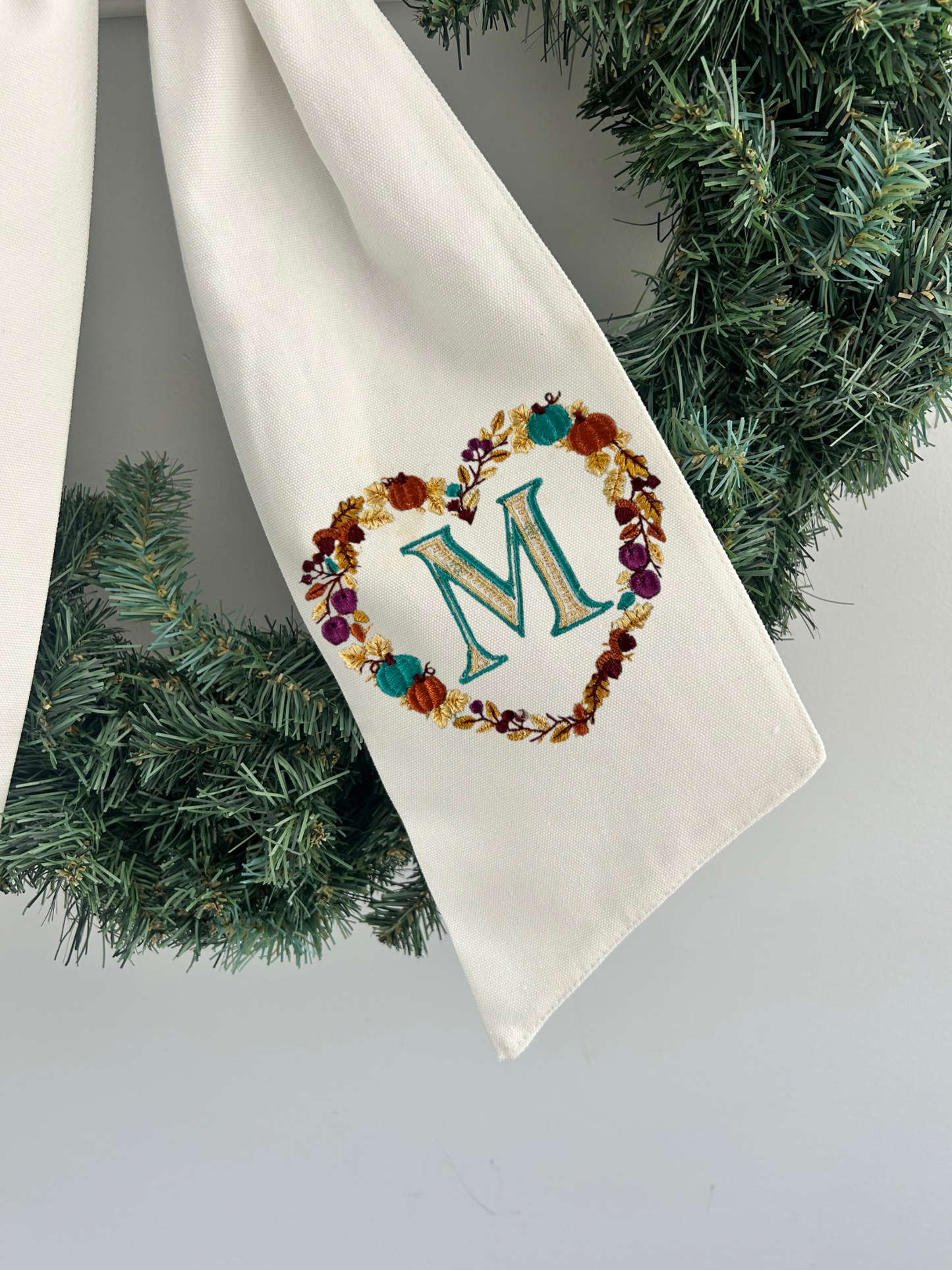 Fall Wreath Sash- Two Side embroidery